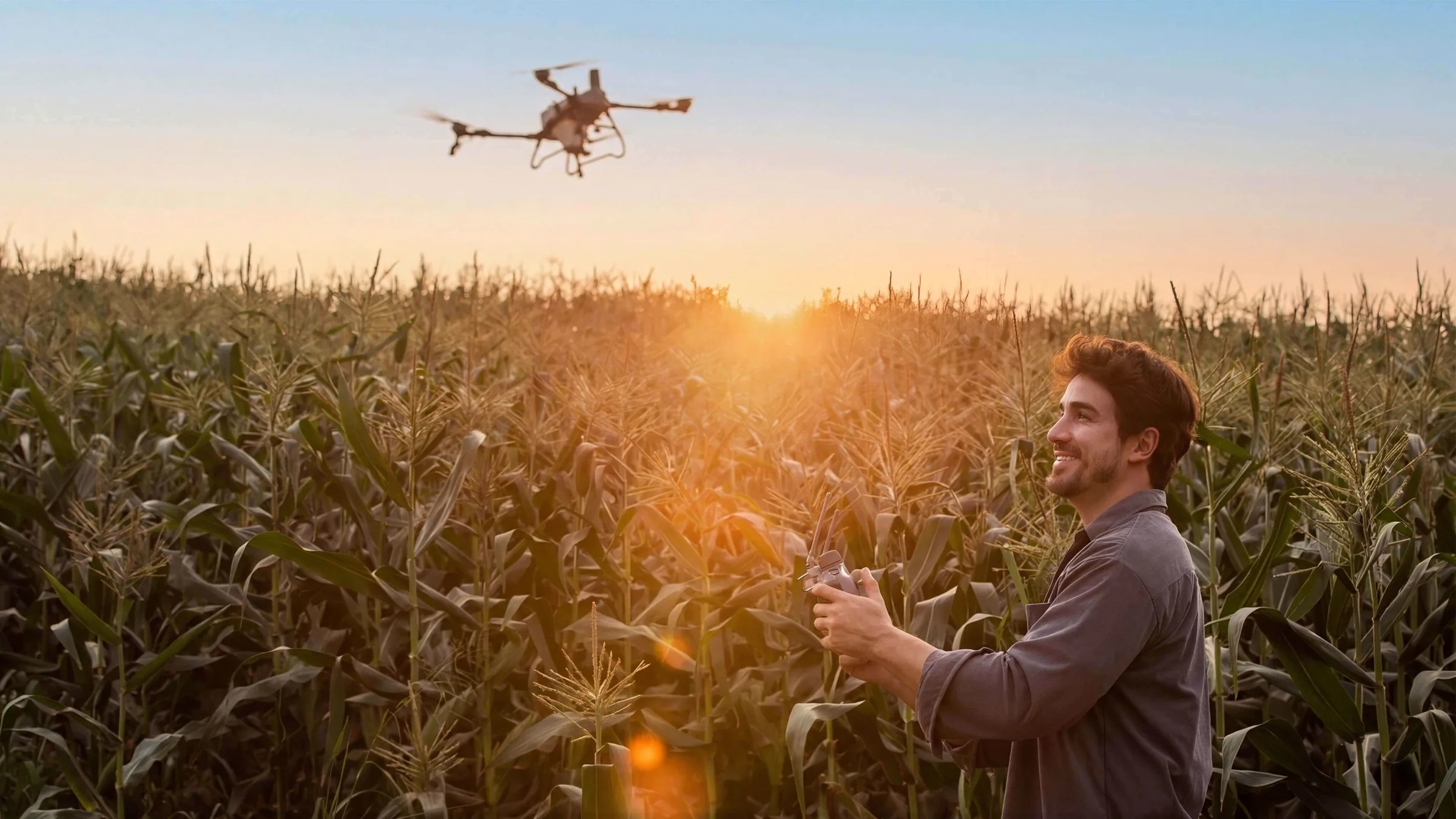 Operador utilizando o DJI AGRAS T55